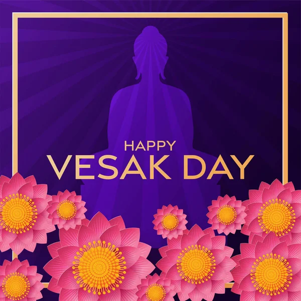 Lotus Çiçekleri Düz Tasarımlı Mutlu Vesak Günü Dilekleri Kartları.