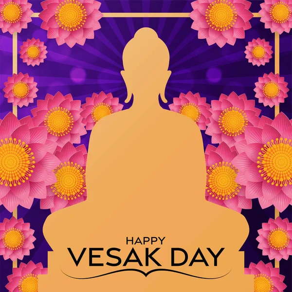 Lotus Çiçekleri Düz Tasarımlı Mutlu Vesak Günü Dilekleri Kartları.