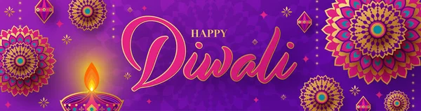 Happy Diwali Deepavali Das Indische Fest Auf Farbigem Hintergrund — Stockvektor