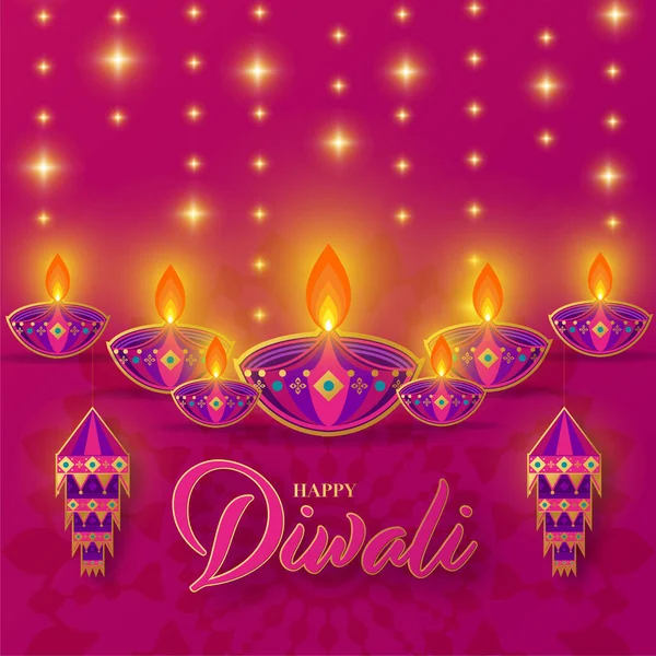 Happy Diwali Deepavali Индийский Праздник Празднования Цветном Фоне — стоковый вектор