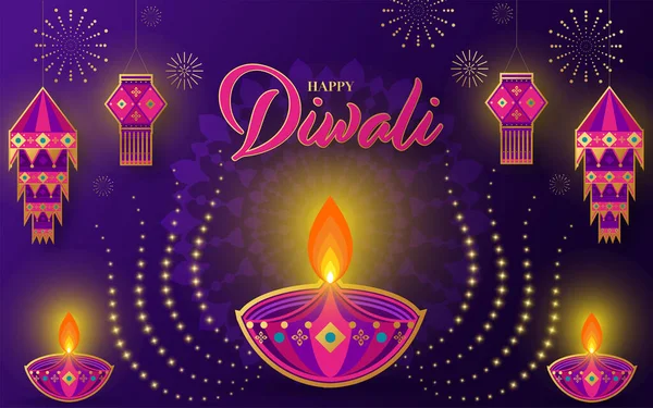 Happy Diwali Deepavali Indiánský Festival — Stockový vektor