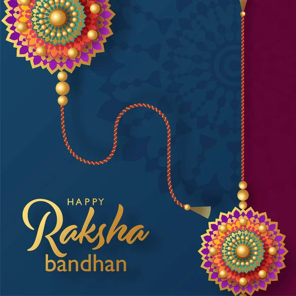 Krásná Zlatá Raksha Bandhan Přání — Stockový vektor