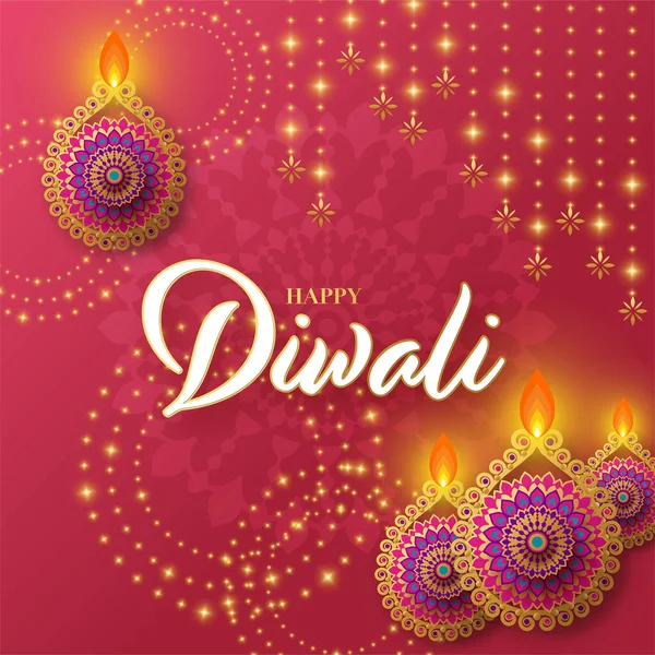 Happy Diwali Deepavali Индийский Праздник Празднования Цветном Фоне — стоковый вектор