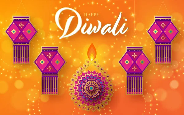 Buon Diwali Deepavali Festa Indiana Celebrazione Sfondo Colore — Vettoriale Stock