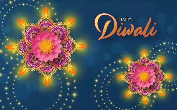 Happy Diwali Deepavali Célébration Festival Indien Sur Fond Couleur — Image vectorielle