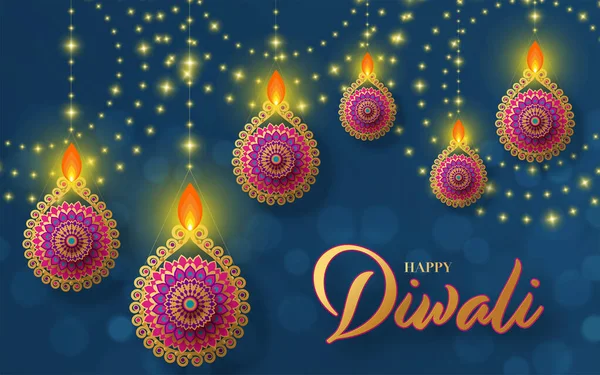 Happy Diwali Deepavali Das Indische Fest Auf Farbigem Hintergrund — Stockvektor