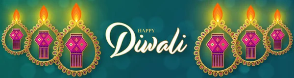 Boldog Diwali Deepavali Indiai Fesztivál Ünnepe Színes Háttér — Stock Vector