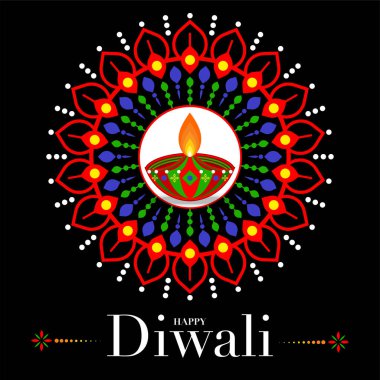 Mutlu Diwali, Deepavali ya da Hint festivali Düz Tasarım Kutlaması.