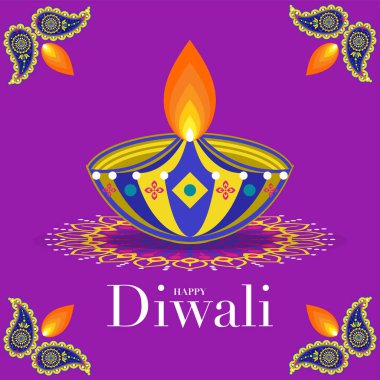 Mutlu Diwali, Deepavali ya da Hint festivali Düz Tasarım Kutlaması.