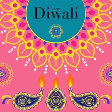 Mutlu Diwali, Deepavali ya da Hint festivali Düz Tasarım Kutlaması.