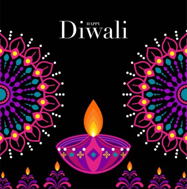Mutlu Diwali, Deepavali ya da Hint festivali Düz Tasarım Kutlaması.