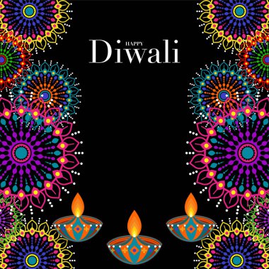 Mutlu Diwali, Deepavali ya da Hint festivali Düz Tasarım Kutlaması.