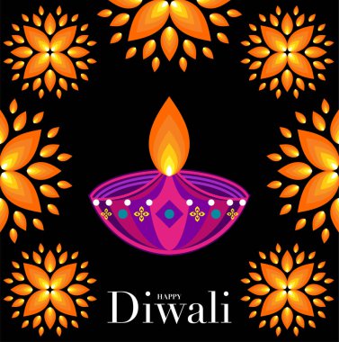 Mutlu Diwali, Deepavali ya da Hint festivali Düz Tasarım Kutlaması.