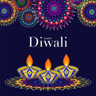 Mutlu Diwali, Deepavali ya da Hint festivali Düz Tasarım Kutlaması.