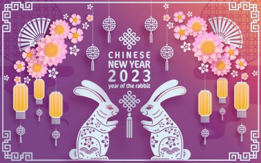 Mutlu Çin Yeni Yılı 2023 Tavşan Zodyak 'ı Renkli Arka plan.