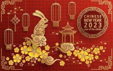 Mutlu Çin Yeni Yılı 2023 Tavşan Zodyak 'ı Renkli Arka plan.