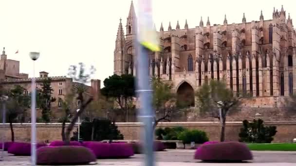 Slider Shot Palma Mallorca Cathedral Evening — Stock Video