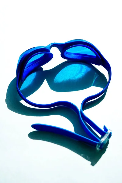 Blue Plastic Swimming Goggles White Background — Stock Photo, Image