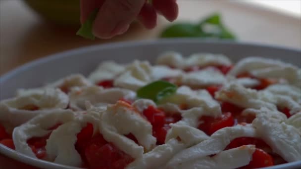 Για Την Παρασκευή Ζυμαρικών Paccheri Φρέσκες Ντομάτες Και Τυρί Μοτσαρέλα — Αρχείο Βίντεο