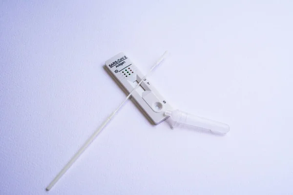 Rapid antigen test kits on white background