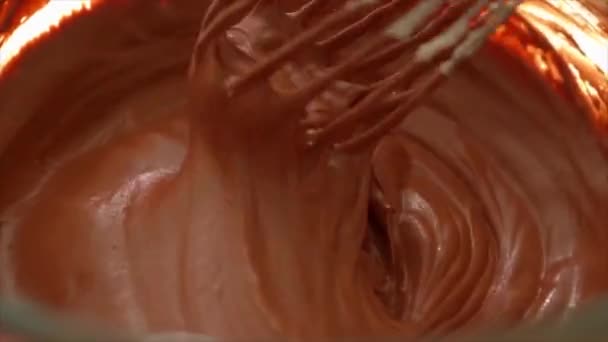 Woman Beating Mixture Chocolate Mousse — Stockvideo
