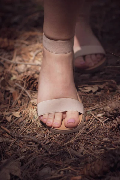 Feet Tan Shoes Walking Nature — Stock Photo, Image
