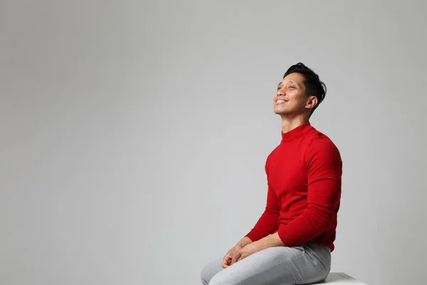 Smiling Asian Man Standing White Wall Concept Businessman Mock High — 스톡 사진