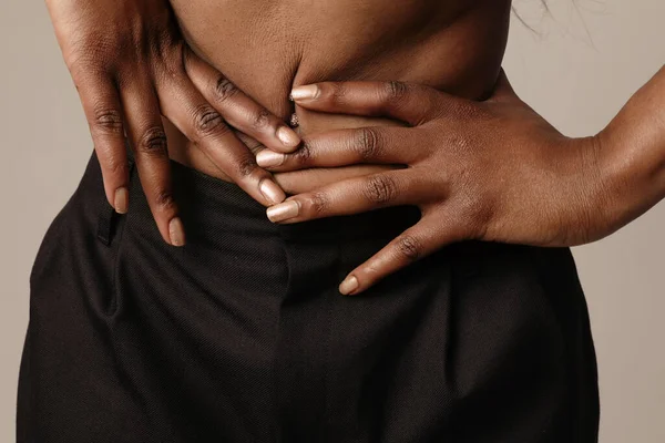 Love Your Body Close African Woman Abdominal Part Mock High — Stock Photo, Image