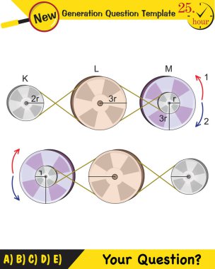 Physics - Simple machines, pulleys, gears, next generation question template, dumb physics figures, exam question, eps