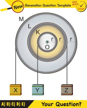 Physics - Simple machines, pulleys, gears, next generation question template, dumb physics figures, exam question, eps