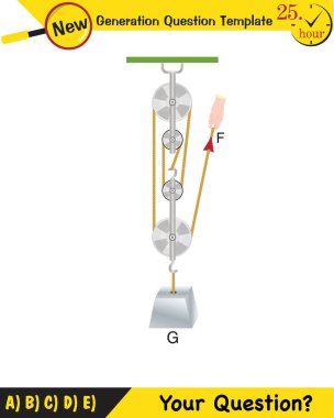 Physics, Science experiments on force and motion with pulley, next generation question template, dumb physics figures, exam question, eps
