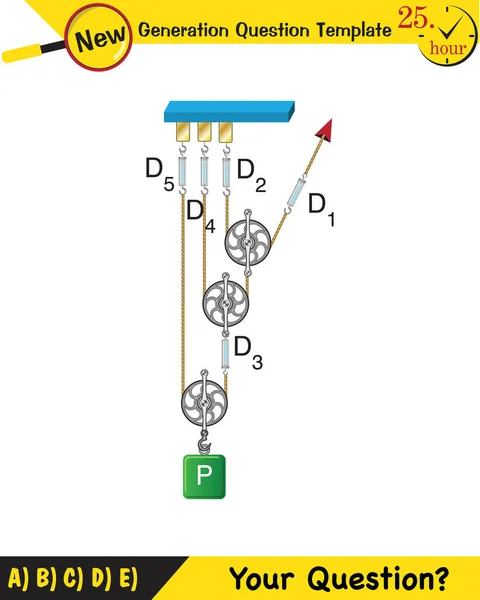 Physics Science Experiments Force Motion Pulley Next Generation Question Template — Stockvector