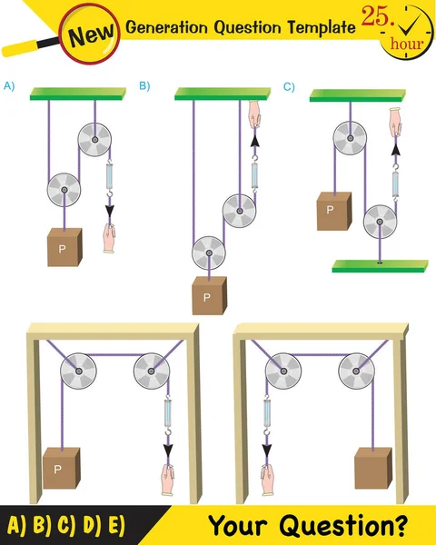 Physics Science Experiments Force Motion Pulley Next Generation Question Template — Stockvektor