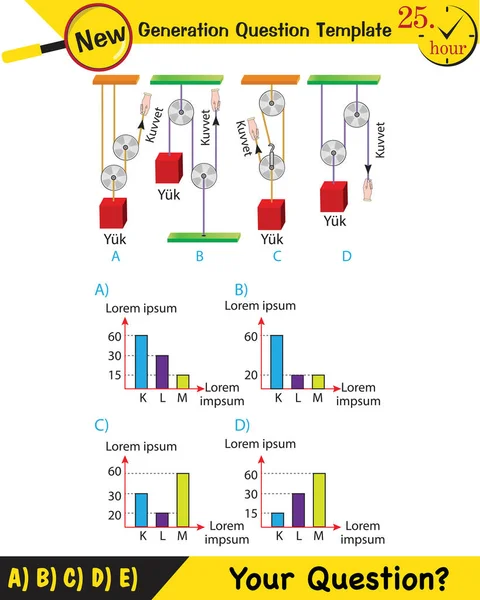Physics Science Experiments Force Motion Pulley Next Generation Question Template — Stockvector