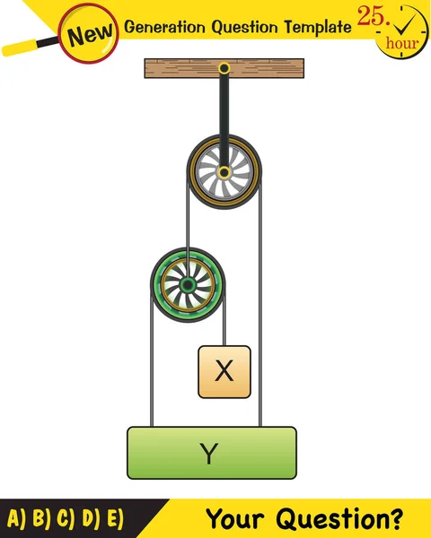 Physics Science Experiments Force Motion Pulley Next Generation Question Template — Stok Vektör