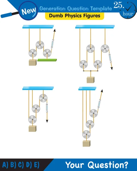 Physics Science Experiments Force Motion Pulley Next Generation Question Template — Stockvector