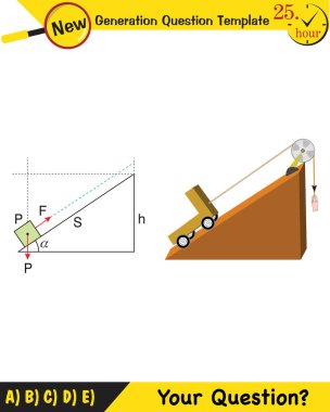 Physics, inclined plane, next generation question template, dumb physics figures, exam question, eps