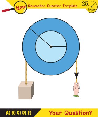 Physics, Science experiments on force and motion with pulley, next generation question template, dumb physics figures, exam question, eps