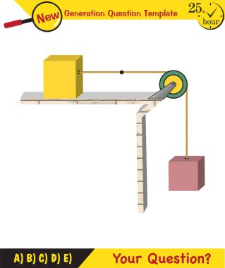 Physics, Science experiments on force and motion with pulley, next generation question template, dumb physics figures, exam question, eps