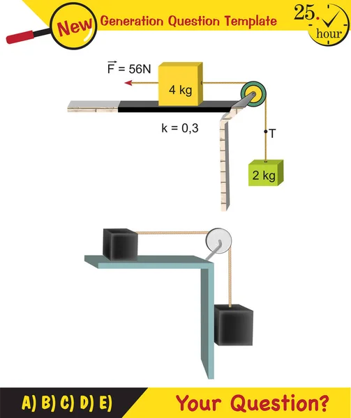 Physics Science Experiments Force Motion Pulley Next Generation Question Template — Stock Vector