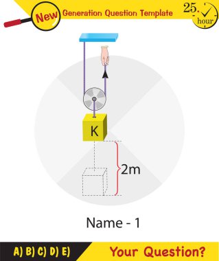 Physics, Science experiments on force and motion with pulley, Simple Machines, Springs, Pulleys, Gears, next generation question template, dumb physics figures, exam question, eps