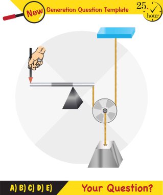 Physics, Science experiments on force and motion with pulley, Simple Machines, Springs, Pulleys, Gears, next generation question template, dumb physics figures, exam question, eps 