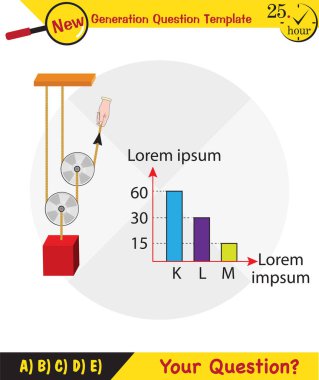 Physics, Science experiments on force and motion with pulley, Simple Machines, Springs, Pulleys, Gears, next generation question template, dumb physics figures, exam question, eps 
