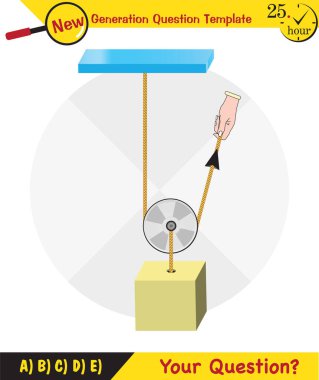 Physics, Science experiments on force and motion with pulley, Simple Machines, Springs, Pulleys, Gears, next generation question template, dumb physics figures, exam question, eps 