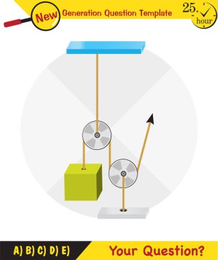 Physics, Science experiments on force and motion with pulley, Simple Machines, Springs, Pulleys, Gears, next generation question template, dumb physics figures, exam question, eps 