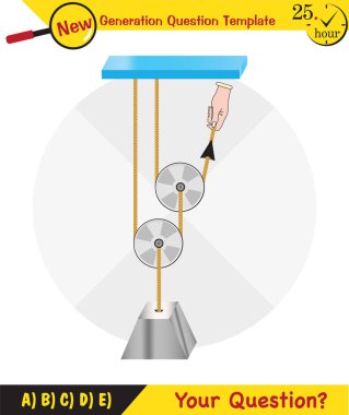 Physics, Science experiments on force and motion with pulley, Simple Machines, Springs, Pulleys, Gears, next generation question template, dumb physics figures, exam question, eps 