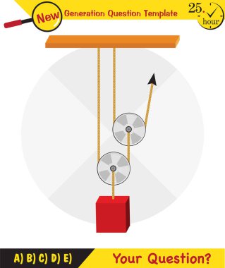 Physics, Science experiments on force and motion with pulley, Simple Machines, Springs, Pulleys, Gears, next generation question template, dumb physics figures, exam question, eps 