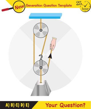 Physics, Science experiments on force and motion with pulley, Simple Machines, Springs, Pulleys, Gears, next generation question template, dumb physics figures, exam question, eps 