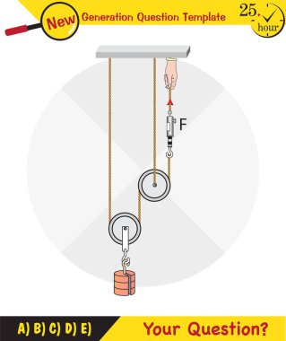 Physics, Science experiments on force and motion with pulley, Simple Machines, Springs, Pulleys, Gears, next generation question template, dumb physics figures, exam question, eps 