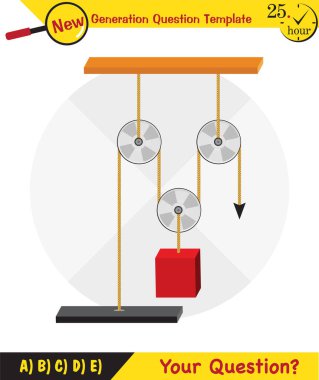 Physics, Science experiments on force and motion with pulley, Simple Machines, Springs, Pulleys, Gears, next generation question template, dumb physics figures, exam question, eps 